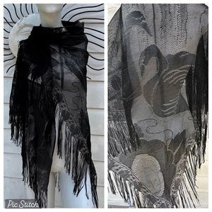 BLACK SWAN-Large-Lace Scarf-Sheer Veil Church Wedding Shawl Wrap-Triangle Fringe